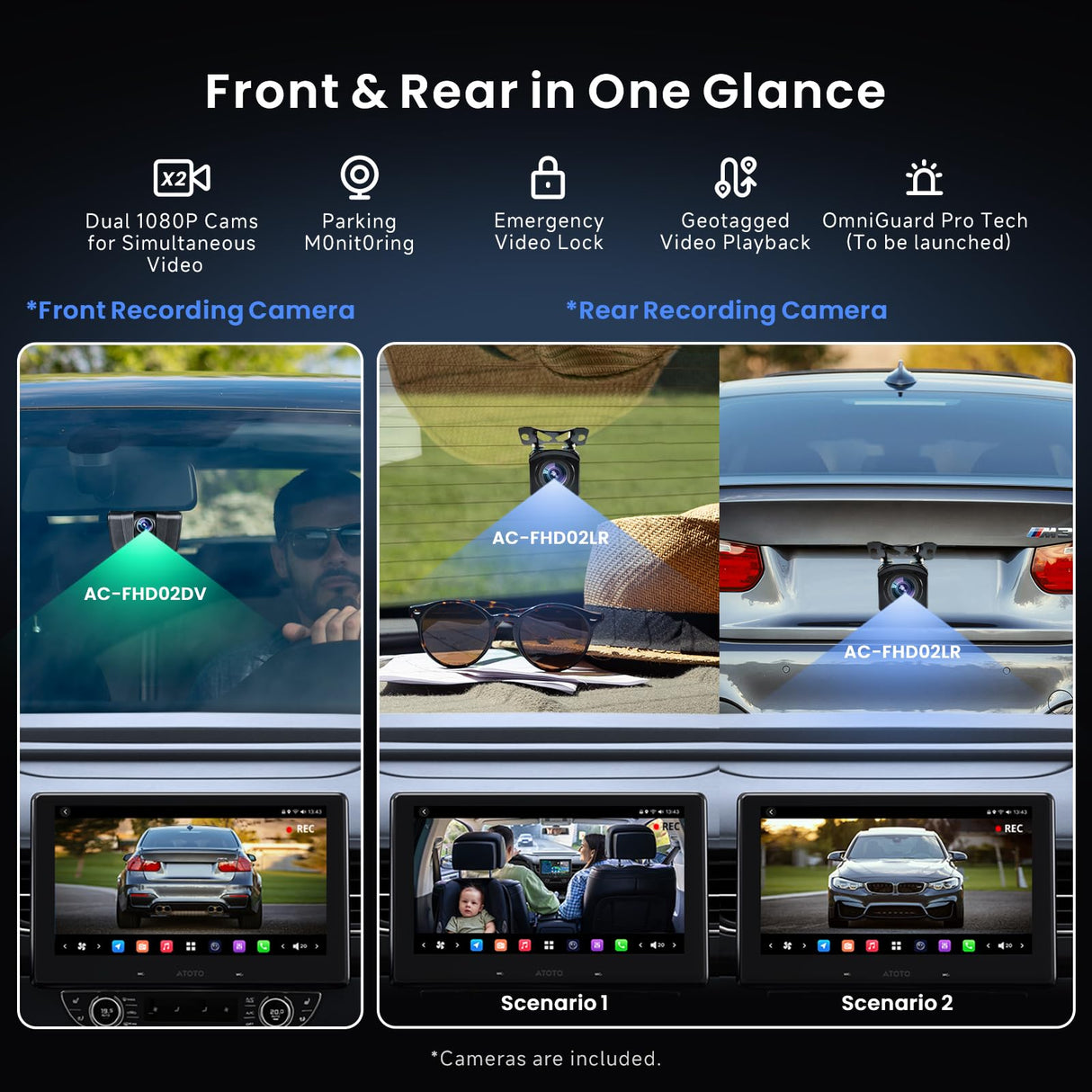 X10 8-Core 10.1" Single & Double Din Android 13 Car Stereo with 1080P Dash Cam Front and Rear +OBD2 Scanner 5in1, 8+128G Floating QLED Touchscreen Wireless CarPlay Android Auto Car Radio with ChatGPT