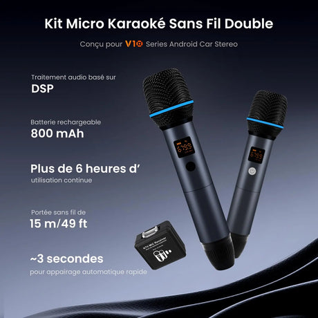 ATOTO AC-MICW2 Kit microphone sans fil – Deux micros karaoké rechargeables avec récepteur, faible latence, portée 15 m, autonomie 6h, compatible avec autoradios série V10