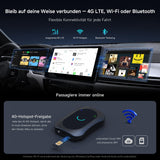 Adaptateur CarPlay Android Auto sans Fil + Système Android, 4Go + 64Go Car VideoBox avec Entrée/Sortie HDMI, 4G LTE, Double BT, DriveChat AI Voice, AI Box CarPlay pour Netflix/Youtube/TikTok/Carte TF