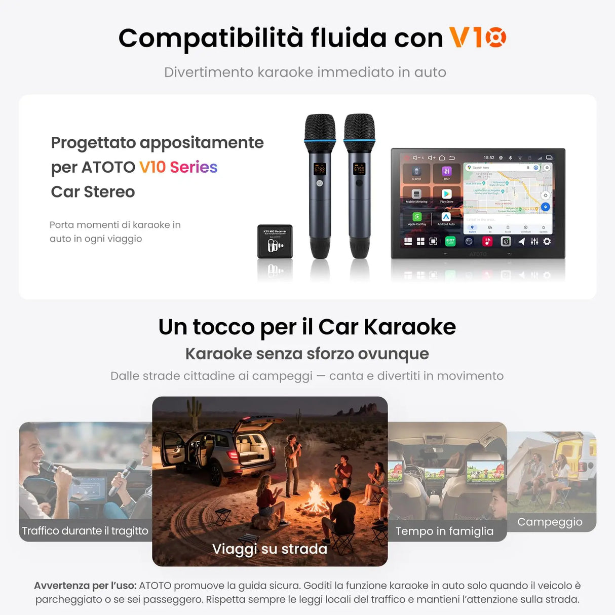 ATOTO AC-MICW2 Wireless Microphone Kit – Dual Rechargeable Karaoke Microphones with Receiver, Low Latency, 15m/49ft Range, 6-Hour Playtime, Compatible with V10 Series Car Stereos