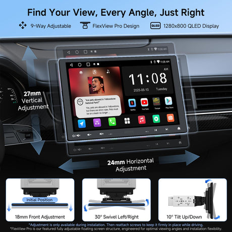 ATOTOMOVE 10.1" QLED Android Single & Double Din Car Stereo with Dash Cam, 2G+32G Wireless CarPlay Android Auto Floating QLED Touchscreen Car Radio & 1080P DVR Recording Camera, WiFi/Bluetooth, A5L