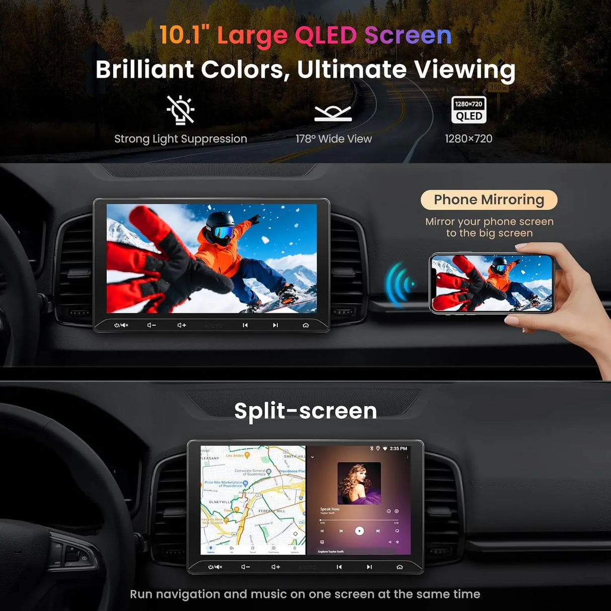 ATOTO A5LG211T 10.1" Double Din Car Stereo, Wireless CarPlay and Android Auto, Touchscreen, 2G+32G, WiFi, Bluetooth, USB Tethering, MirrorLink, 24B-EQ DSP, FM, AM, TF