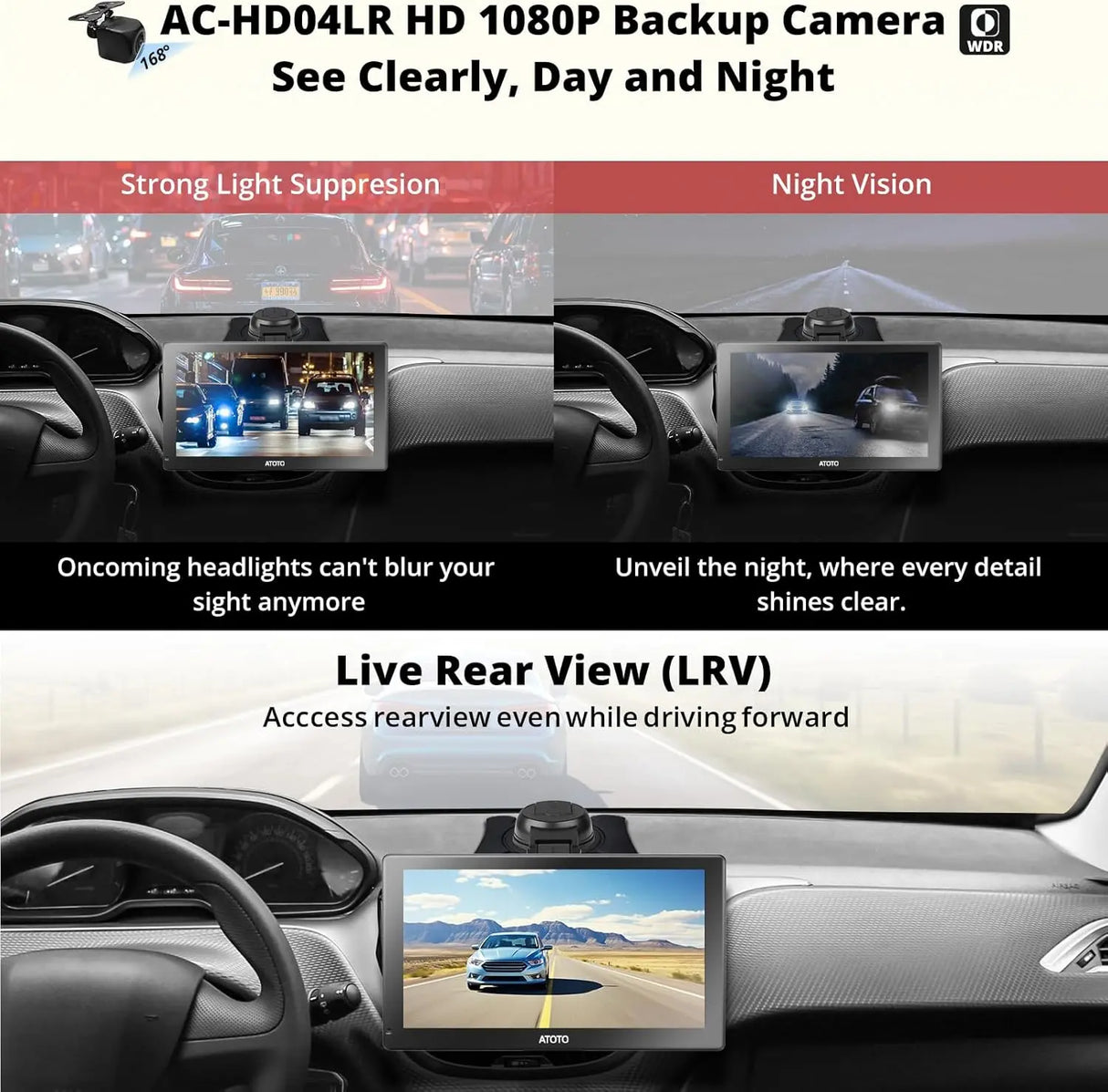 ATOTO 7" Portable Sat Nav with Wireless CarPlay & Android Auto, 4+32G, 1080P Reverse Camera, QLED Touchscreen, 4G LTE, GPS Navigation, WiFi, Dual Bluetooth, Auto-Dimming, SWC, AUX & USB