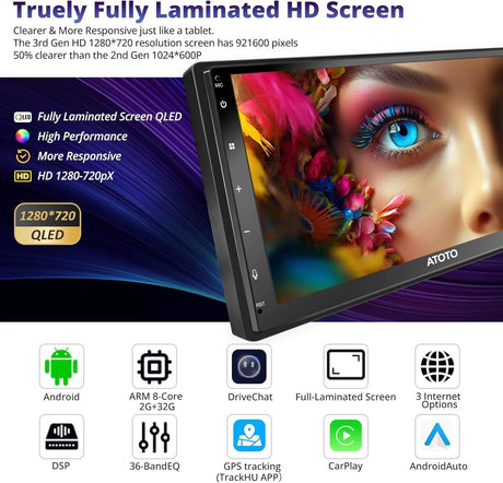 ATOTO A6G2C7PF 7" Double Din Car Stereo with Backup Camera, 8-Core Android Head Unit, Fully Laminated Screen, Wireless CarPlay & Android Auto, ChatGPT, GPS Navigation, LRV, WiFi/BT/USB