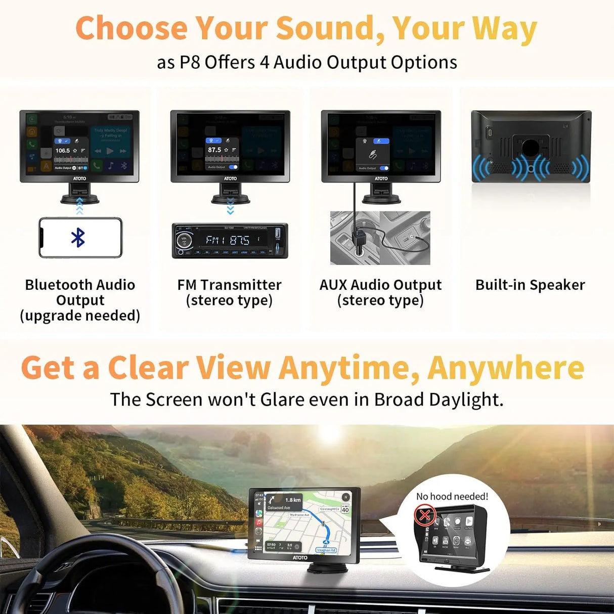 ATOTO P807PR Wireless CarPlay Screen for Car, 7 inch Portable Car Stereo with Android Auto, 1080P Dual Recording Cameras, Remote Control, WDR & Auto Dimmer, Support Up to 128G SD