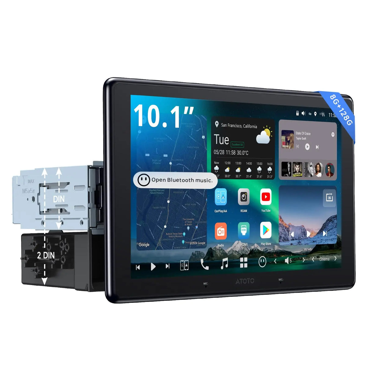 ATOTO X10G110E 10" QLED AI Android Autoradio 1 DIN, Integrated Navigation, 8G+128G, 4G LTE, Floating Screen, Wireless CarPlay & Android Auto, Dual Phone Connection & Bluetooth