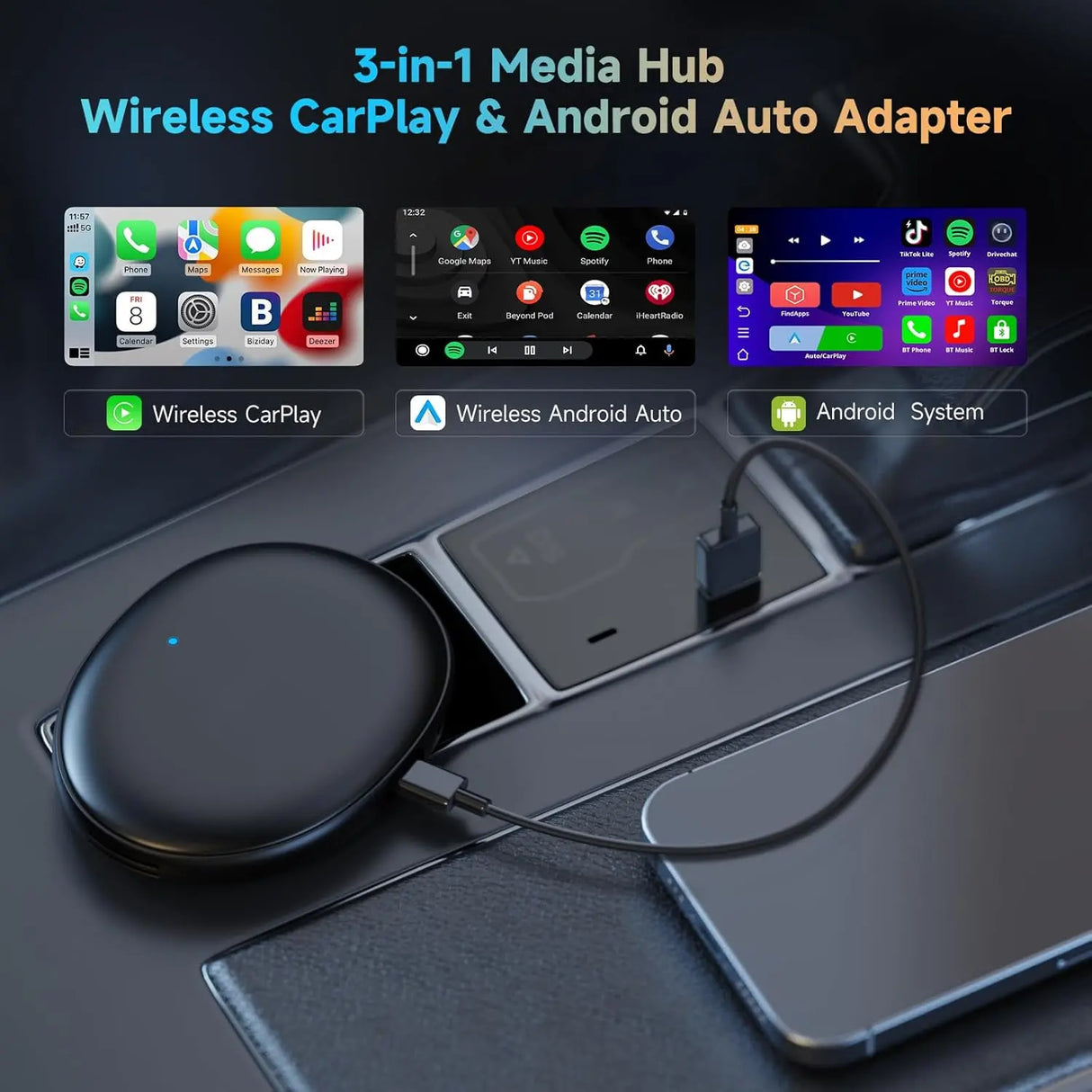 ATOTO AD5 Adaptateur CarPlay/Android Auto Sans Fil - ChatGPT IA, WiFi Double Bande, 256 Go TF, Streaming HD