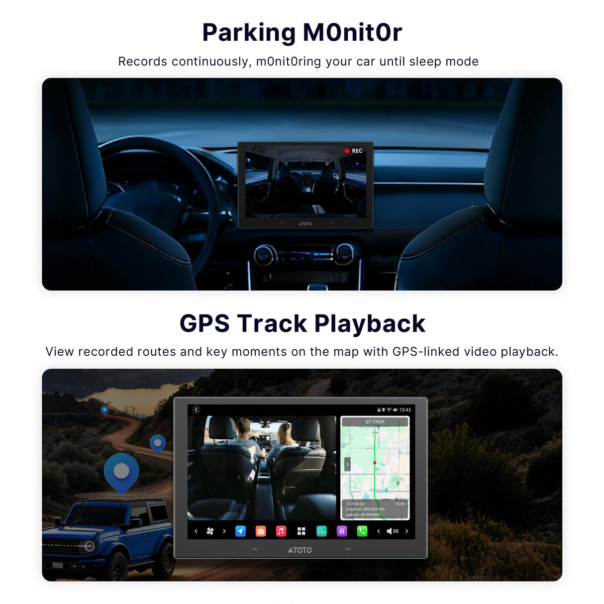 ATOTO AC-HN9CBV2 Innenraumkamera Vorne, AHD 1080p, 135° Weitwinkel, Sternenlicht-Nachtsicht, Loop-Aufnahme, Parkmodus, V10 Serie