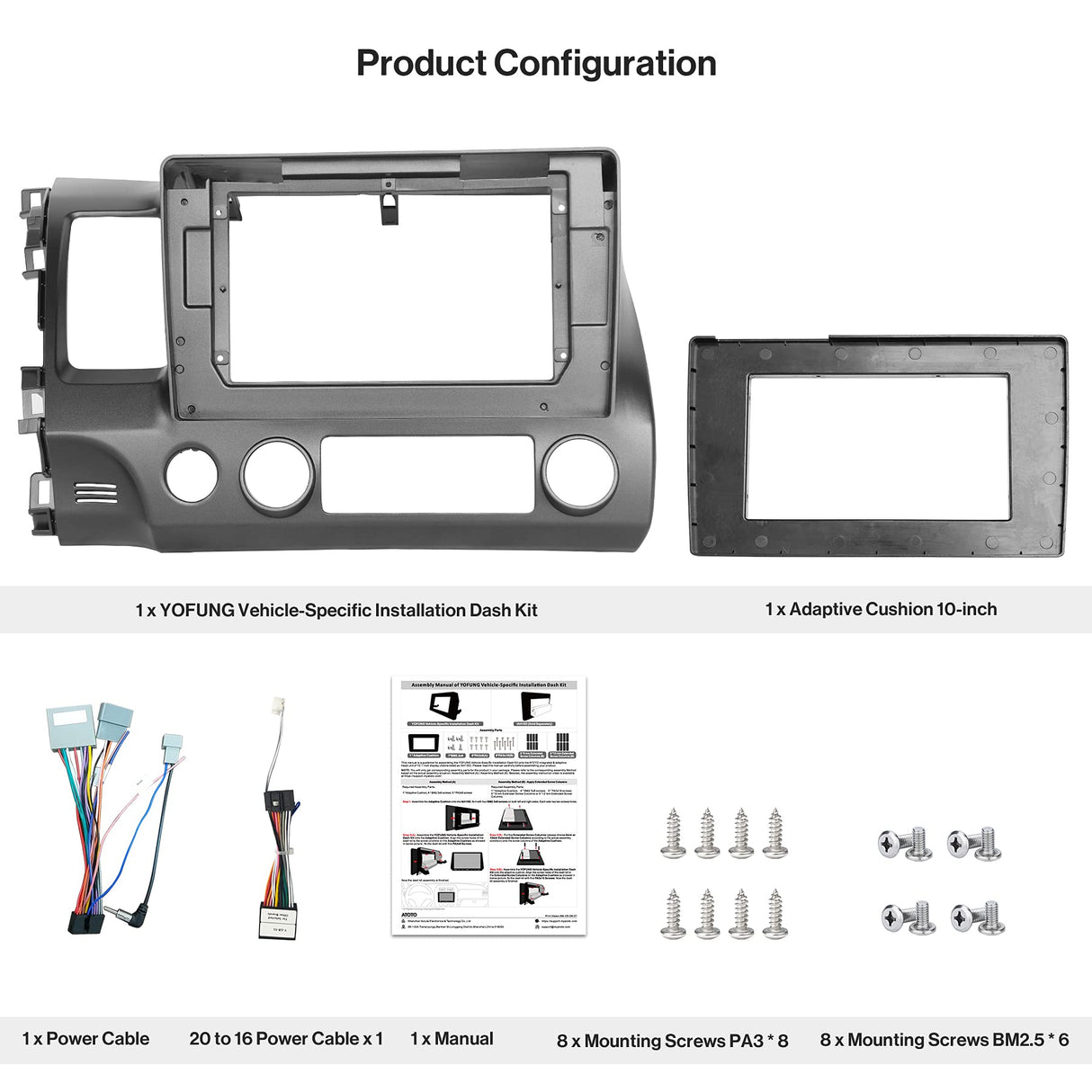 YOFUNG AC-HDCVC03X-ST Installation Mounting Dash Kit for Honda Civic 2006–2011, Only Compatible with ATOTO IAH09D-Style Car Stereo