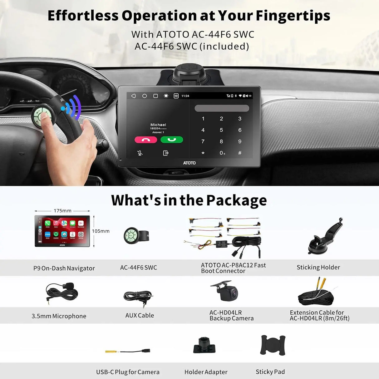 ATOTO 7" Portable Sat Nav with Wireless CarPlay & Android Auto, 4+32G, 1080P Reverse Camera, QLED Touchscreen, 4G LTE, GPS Navigation, WiFi, Dual Bluetooth, Auto-Dimming, SWC, AUX & USB
