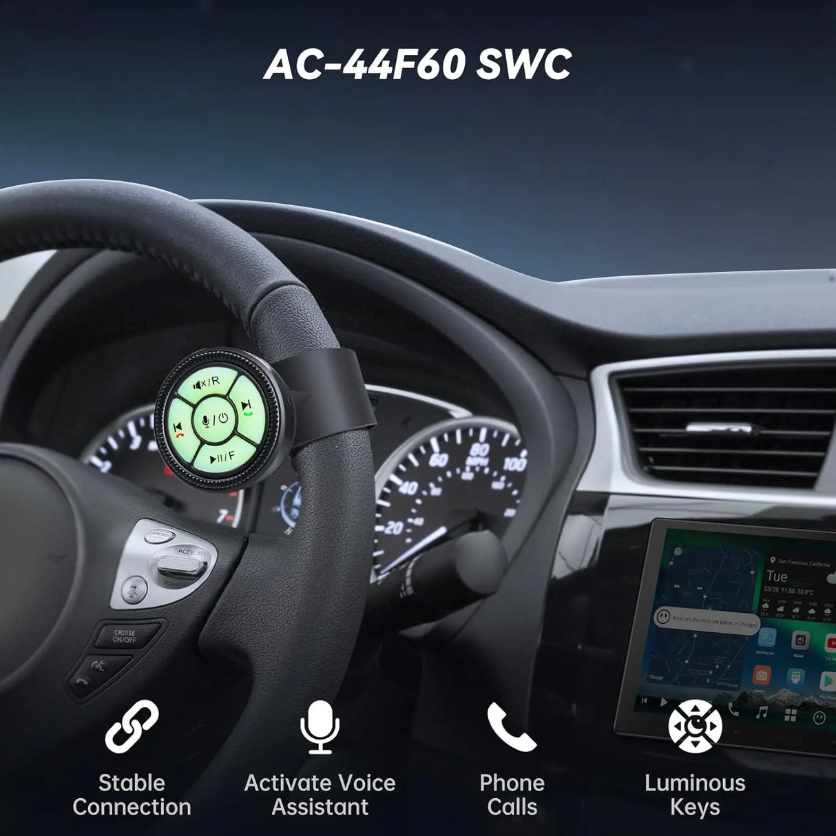 ATOTO AC-44F60 Wireless Remote for X10 - Voice Control, Luminous Buttons, Durable ABS+PC (-45°C to 85°C), Watchband Style, Easy Install