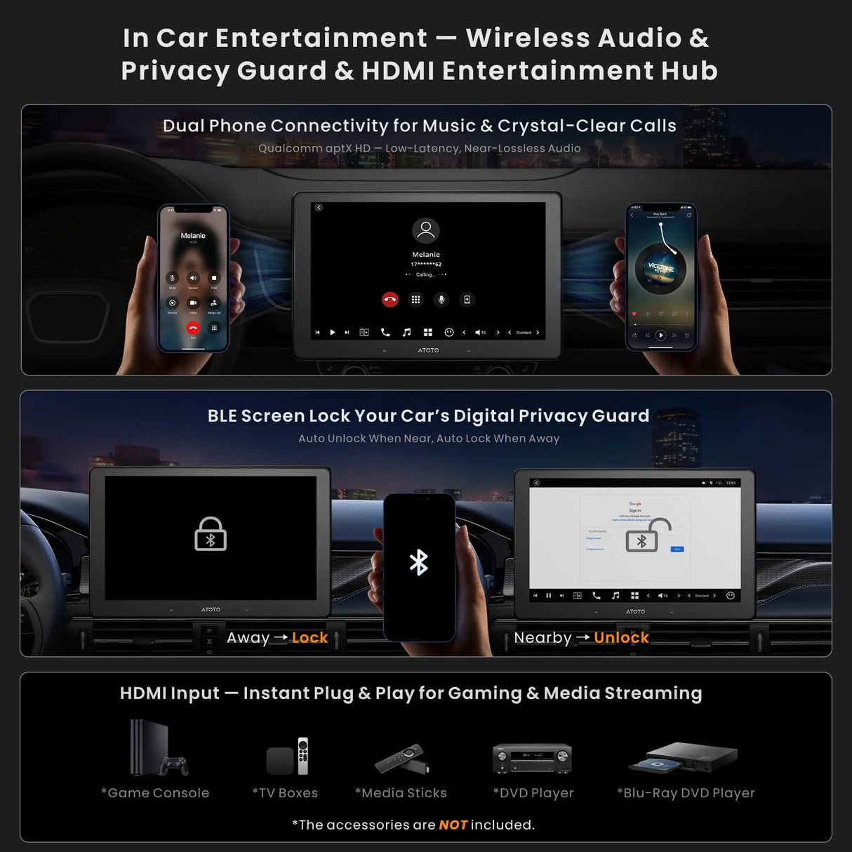 ATOTO X10G110E 10" Single Din Head Unit, QLED Floating Screen, 8GB+128GB, Wireless CarPlay and Android Auto, 4G LTE, In-Dash Navigation, Dual Phone Connection, 2 Bluetooth, 36B-EQ