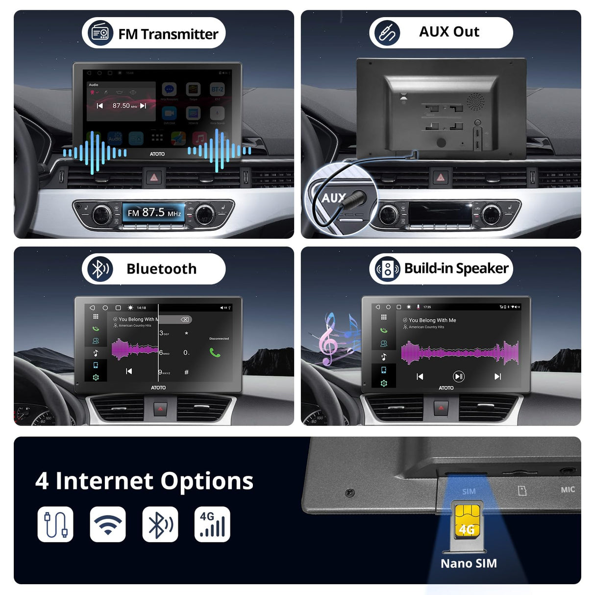 ATOTO P9 Android Portable Car Stereo with 4G LTE&GPS Tracking, 9 Inch QLED Wireless CarPlay & Android Auto Screen, WiFi/Dual Bluetooth, Remote Control, Microphone, AUX/LRV/SCVC, 4G+32G, P909PR1X