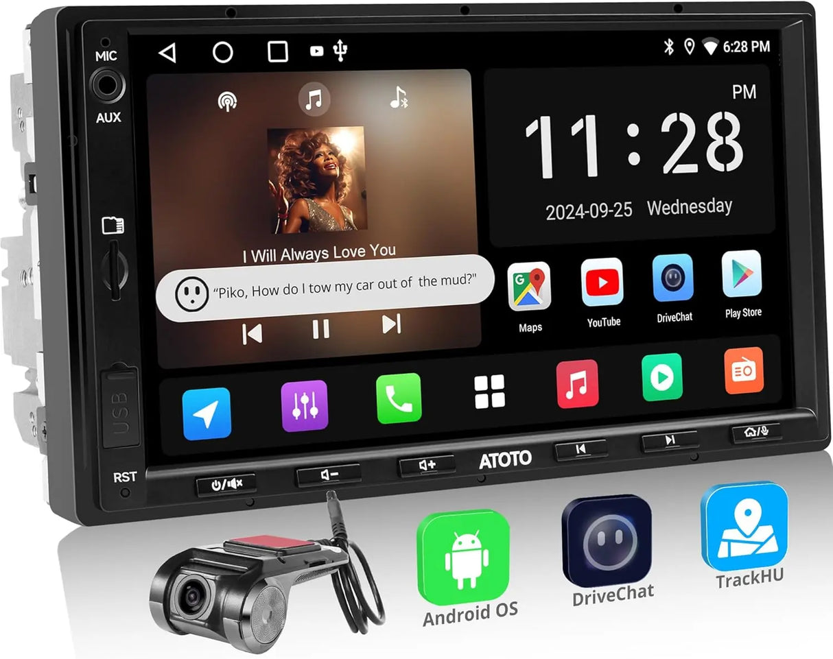ATOTO A5LG2A7T Autoradio 2 DIN 7 Pouces avec Caméra Frontale DVR 1080P, Android, Wireless CarPlay & Android Auto sans fil, 2+32G, Égaliseur 24 bandes, Tethering WiFi/BT, FM/AM