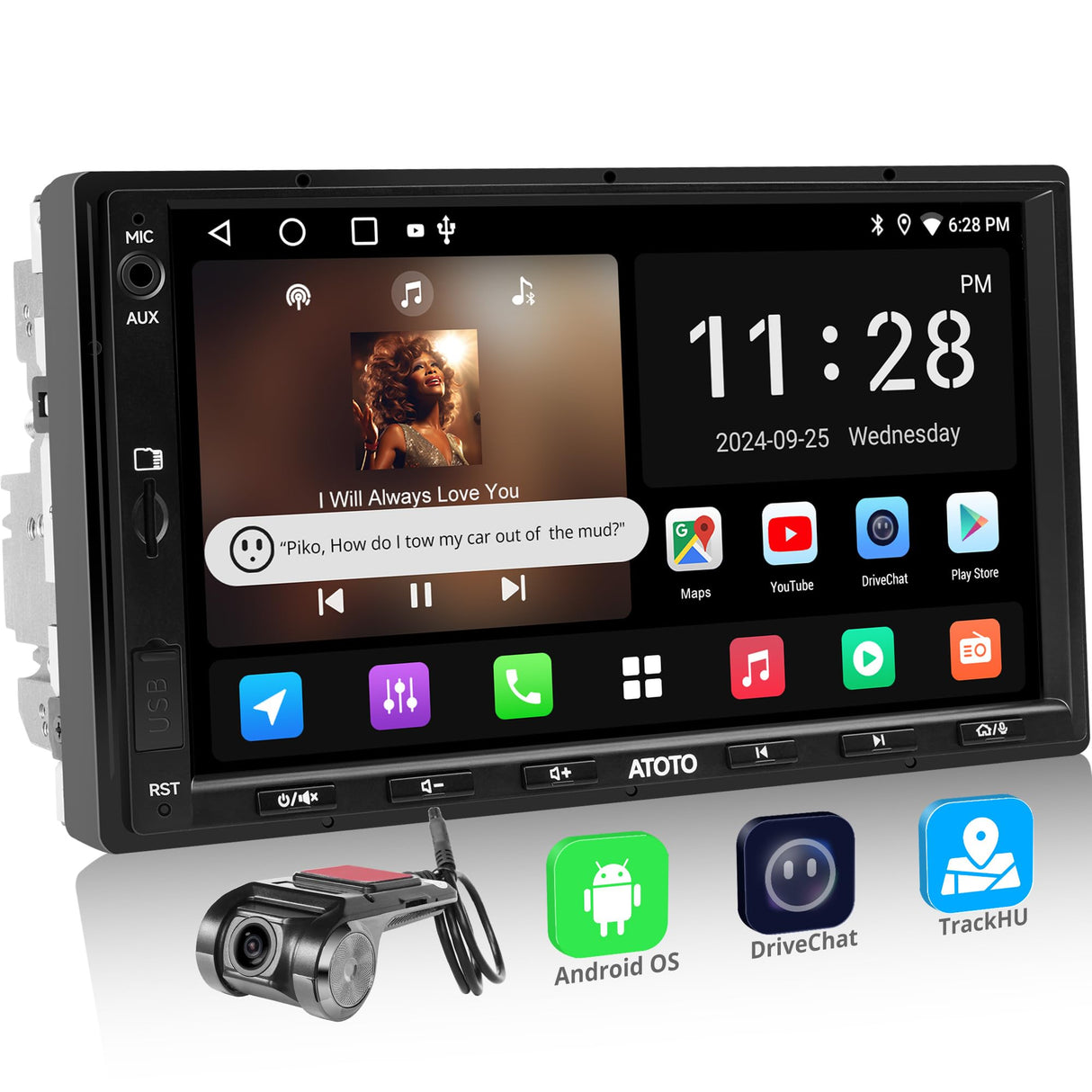 ATOTOEXCEL A5L Autoradio 2 din Android - 7 Pollici 1280 x720 IPS CarPlay senza fili e Android Auto senza fili, Autoradio con OBD2, EQ a 24 bande, 2+32G, Tethering de WiFi/BT/USB, FM/USB/TF