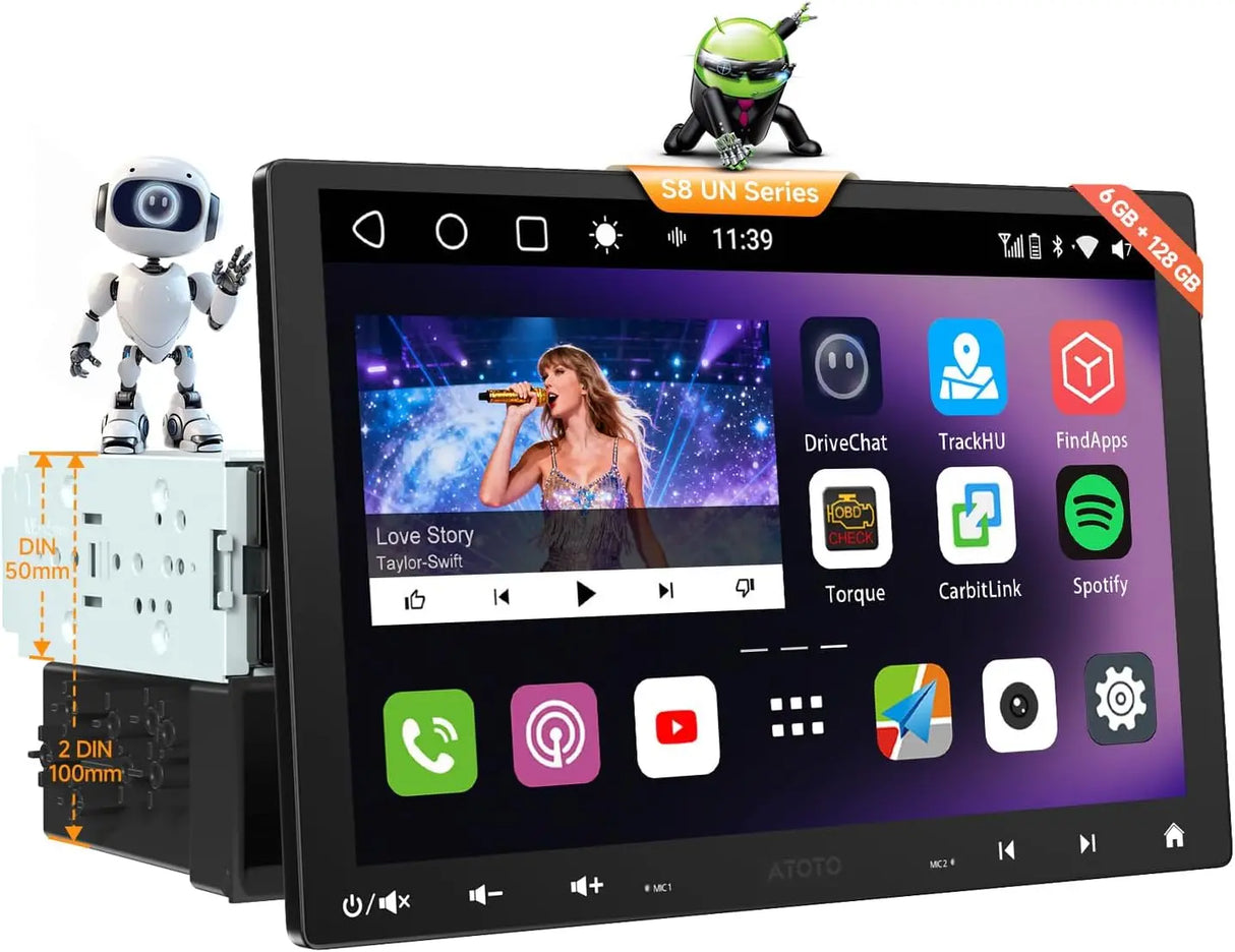 ATOTO S8G1109UN 10.1" Single & Double Din Android Car Stereo, Floating QLED Touchscreen, 6+128G Wireless CarPlay & Android Auto, ChatGPT, Built-in 4G, DSP & SCVC, Dual Bluetooth