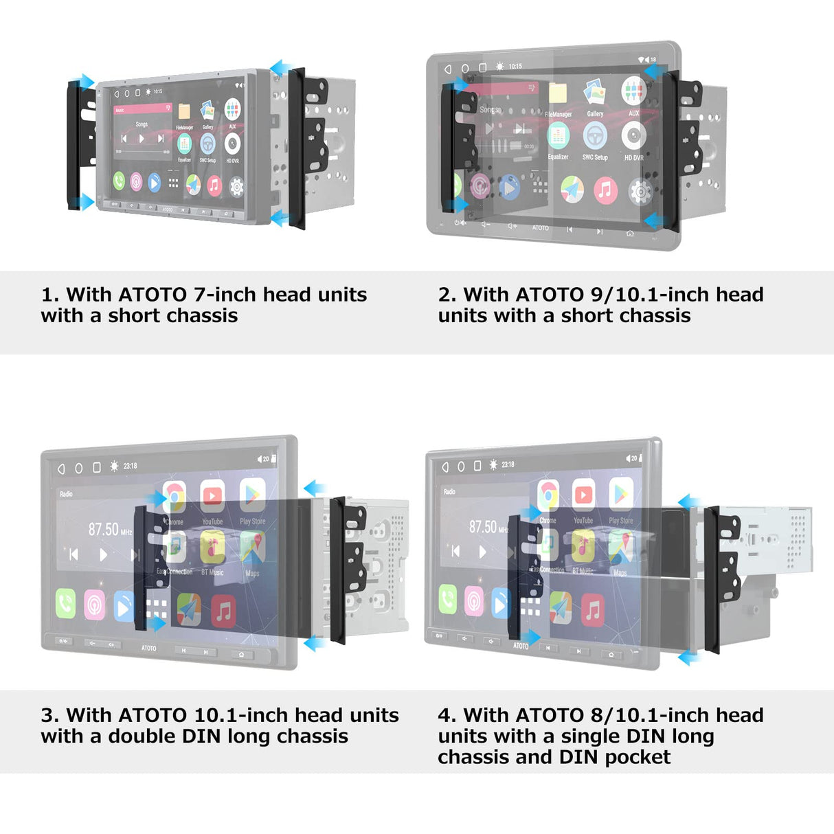 ATOTO AC-TYKT07W Dash Installation Kit with Side Extension Parts & Power Connector for Toyota 205mm×104mm – Only Compatible with ATOTO Head Units