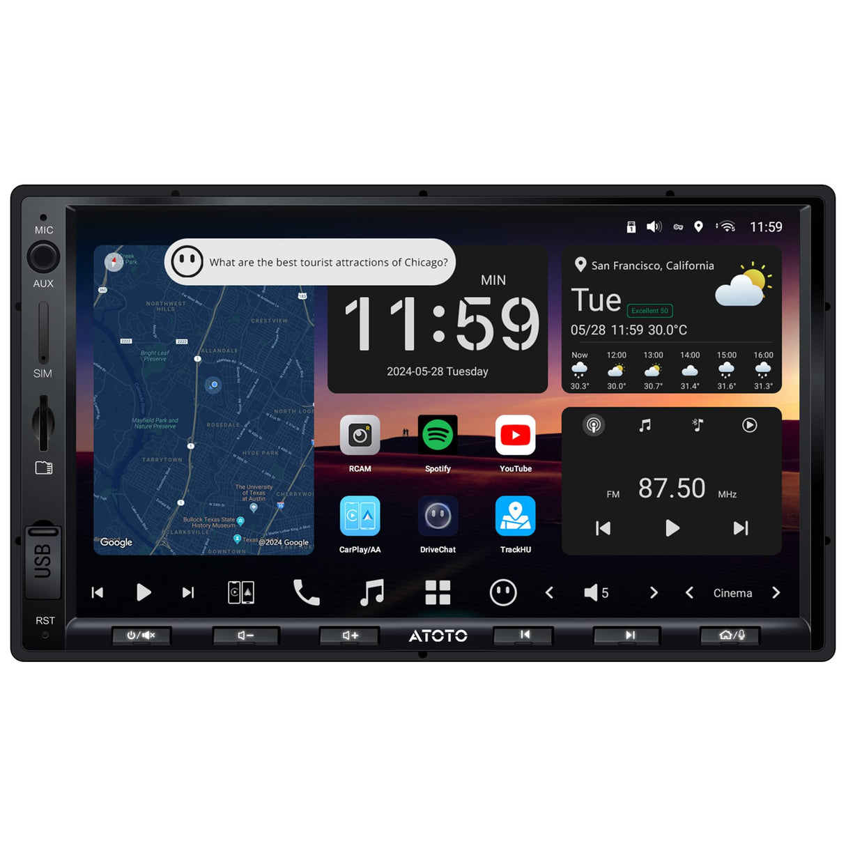 Double Din Car Stereo CarPlay & Android Auto, MYATOTO Android Car Radio HDMI Input, 7″ QLED Support HDMI & Dual Bluetooth, 4G LTE & WiFi, GPS Navigation, 8GB + 128GB TF Card, DSP, X10 (X10-2)