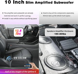 ATOTO 10 inch Under Seat Powered Car Subwoofer with Built-in Amp, Ultra Slim Active Amplified Subwoofer with Variable Bass Boost, 400W Max Power, Remote Sub Control