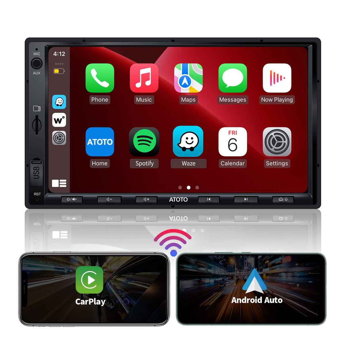 ATOTO F7WE 7inch Touchscreen Digital Media Receivers,Wireless Android Auto & CarPlay Connection,Double DIN Car Stereo, Bluetooth,HD Camera Input, Mirror Link, HD LRV, Support up to 512G SD, F7G2A7WE