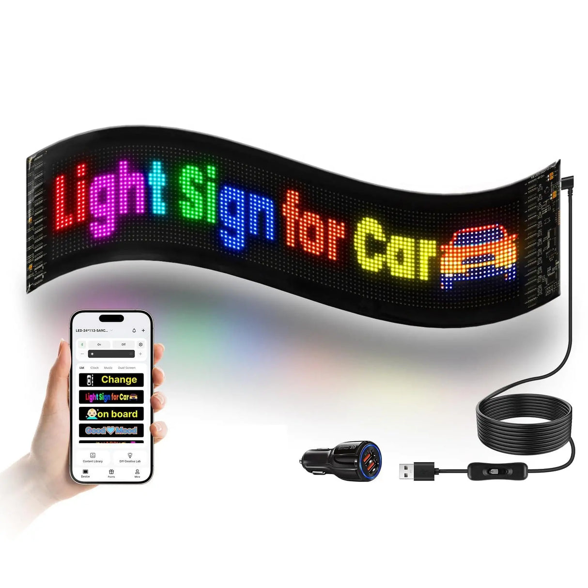 LEAPROCK 21" HD LED Light Sign for Car - Programmable Flexible Display with Bluetooth Control, Custom Logos/Animations & Eco Mode for Car Windshield