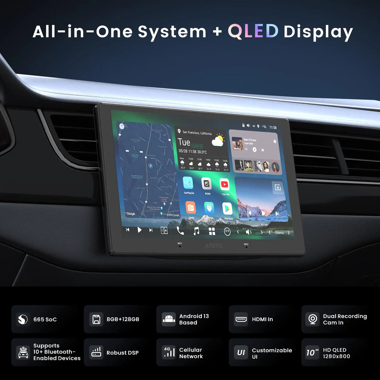 ATOTO X10G211E 10" Double Din Car Stereo, 8+128G, 4G LTE, Wireless CarPlay & Android Auto, Dual Microphone, Camera Input, AI Voice Assistant, GPS Tracking, Dual Bluetooth, 36B-EQ, HDMI Input