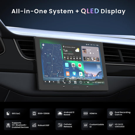 ATOTOZONE 10 inch QLED AI Android Car Stereo, 8G+128G Double Din Radio, Wireless Carplay & Android Auto, 4G LTE, Dual WiFi, 7.1.2 Channel Audio,FLAC, 36B-EQ, Hi-Volt RCA, HDMI Input, X10G211E
