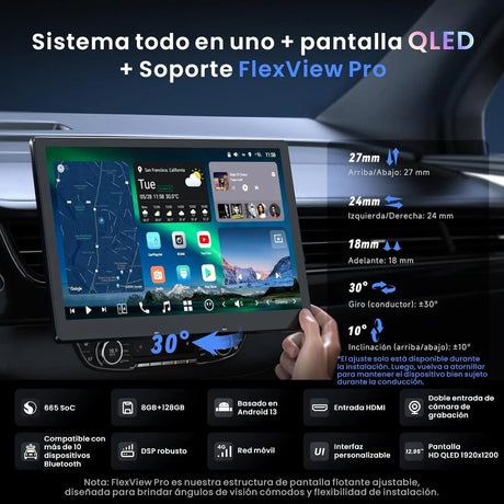 ATOTO X10G129E 12,9" Radio 1 DIN con Pantalla Flotante QLED, 8+128GB, 4G LTE, CarPlay y Android Auto Inalámbricos, Doble Teléfono, Doble Bluetooth, 36B-EQ, SCVC y Asistente de Voz AI