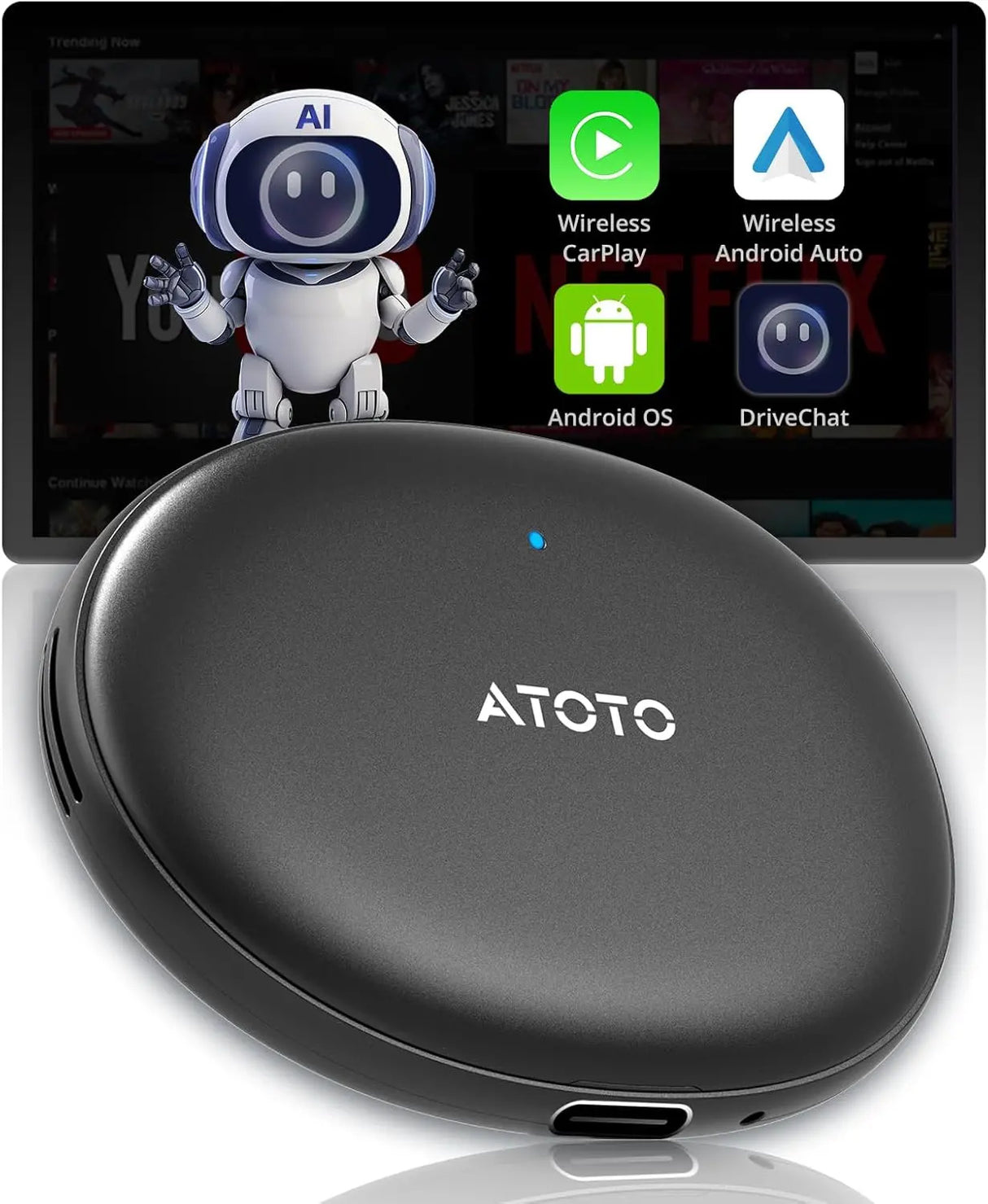 ATOTO AD5 Wireless CarPlay Adapter with AI, CarWave, Dual WiFi