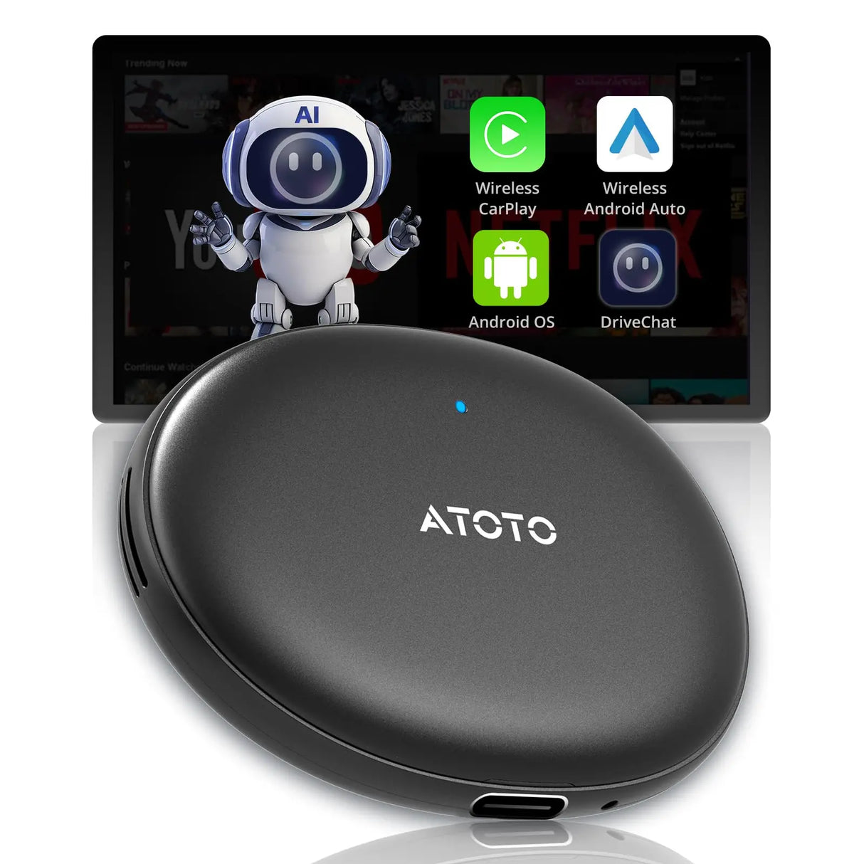 ATOTO AD5 Wireless CarPlay Adapter with AI, CarWave, Dual WiFi