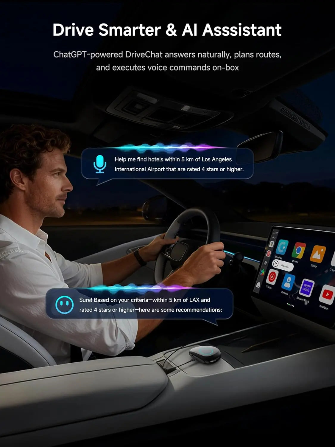 ATOTO CB6 CarPlay AI Box – Android Auto Wireless Adapter, 8GB+128GB Car Streaming Device with 4G, Dual Bluetooth, USB, Built-in GPS, AI Assistant, microSD Expansion, OTA