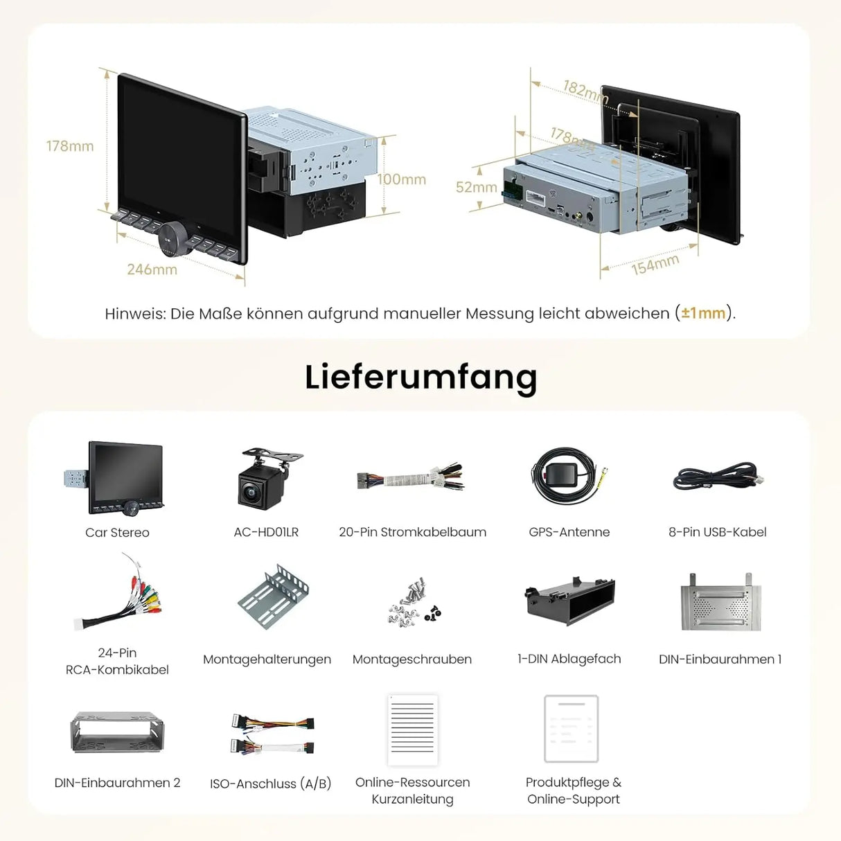 ATOTO A5LG110PT-S01 10 Zoll Android Autoradio mit Rückfahrkamera, kabelloses CarPlay & Android Auto, schwebender Bildschirm für 1 DIN & 2 DIN, Wi-Fi/Bluetooth/USB, Mirror Link, EQ, DSP, LRV