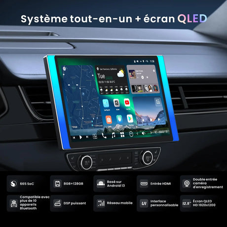 ATOTO X10G225E 12.5" Autoradio Bluetooth Android QLED 2 Din, 8+128 Go, CarPlay sans fil & Android Auto, 4G LTE, Assistant vocal IA, GPS, Microphone double, LRV, Entrée HDMI