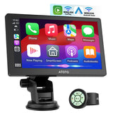 ATOTO Portable Wireless Carplay Android Auto Screen, 7 Inch QLED Glare-Suppressing Car Play Screen with WDR & Auto Dimmer, Steering Wheel Control, GPS BT AUX, P807SD-RM