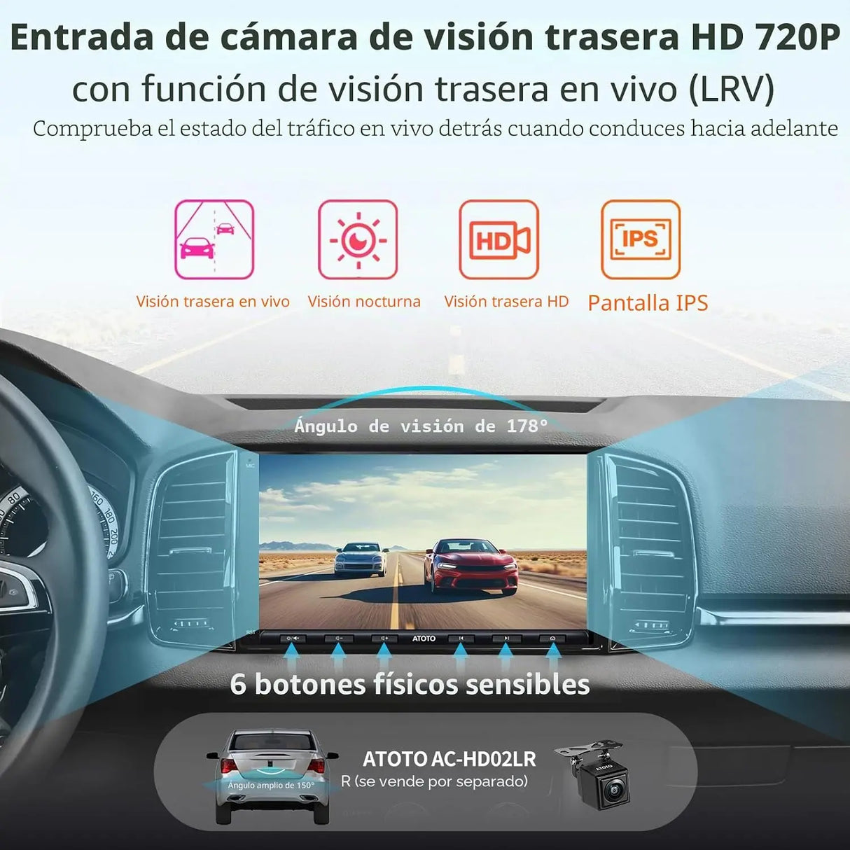 ATOTO A6G2A7PF Radio 2 DIN Android 7" con Pantalla Táctil, CarPlay y Android Auto Inalámbrico, DAB+, 2 Bluetooth, WiFi/BT/USB, HD LRV, 2G+32G