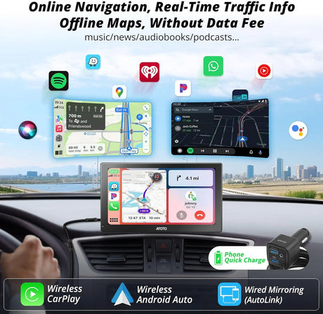 ATOTO P5 9" GPS für Auto – 1080P-Telekamera, QLED-Touchscreen 1028x720, CarPlay Senza Fili, Android Auto Senza Fili, Mirror Link, FM, AUX, tragbares Autoradio