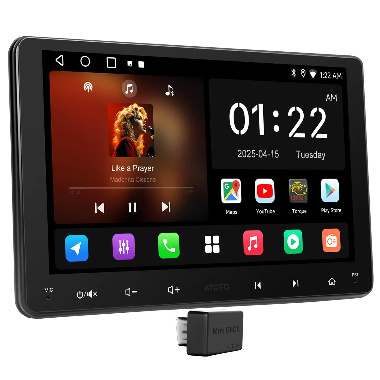 ATOTO A5LG209T 9" Double Din Android Car Stereo with OBD2 Scanner, Wireless CarPlay & Android Auto, AI Voice, 24-Band EQ DSP, WiFi/BT/USB, 2G+32G