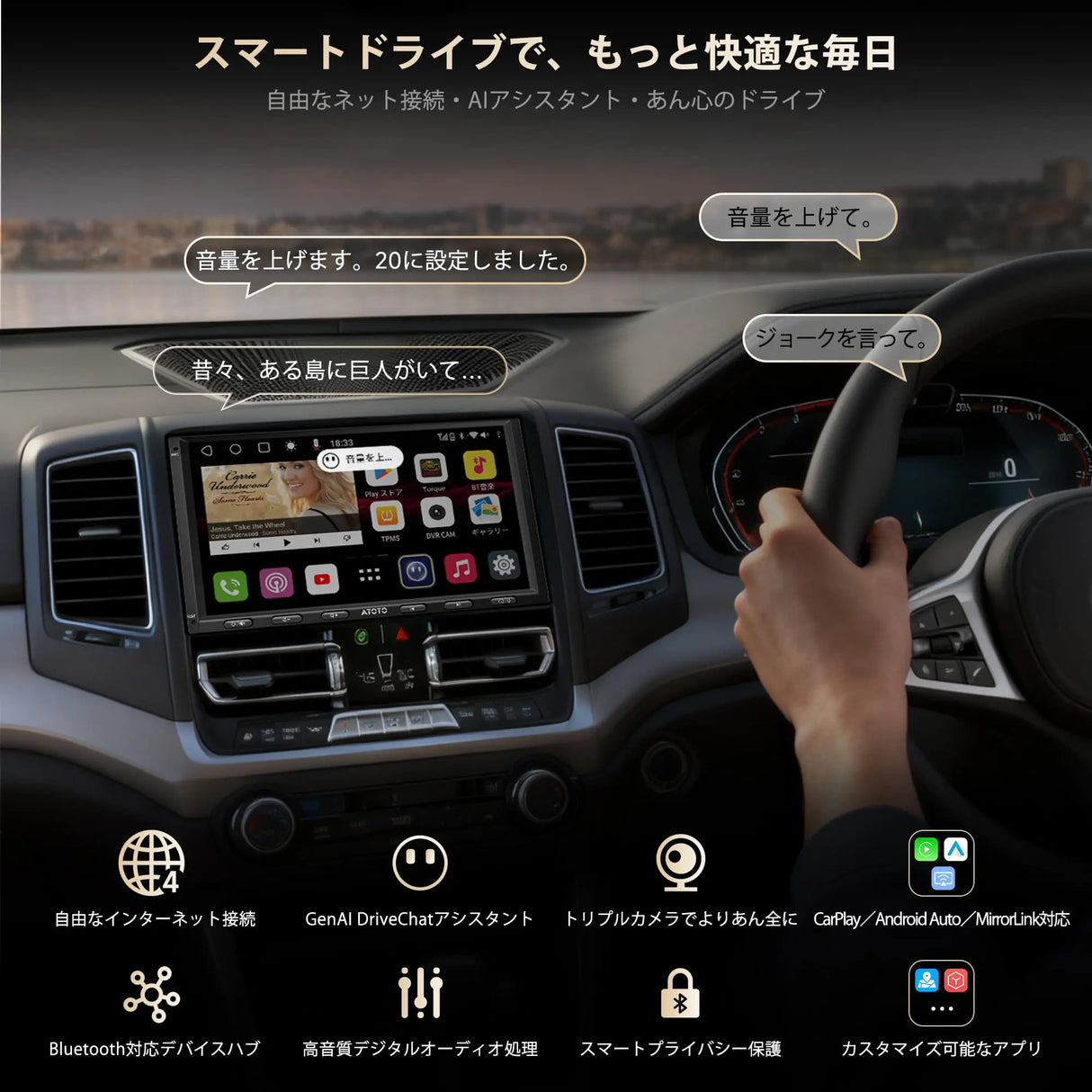 ATOTO S8 8コア 9インチQLED 2DIN Android ディスプレイオーディオ、HD