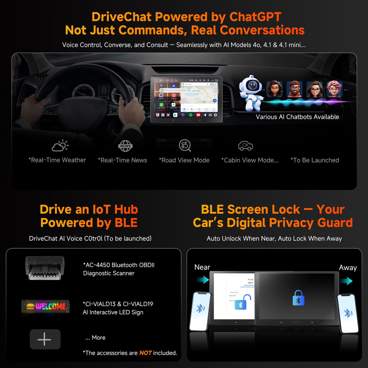 ATOTO V10G211OC 10" QLED Android 14 Double Din Car Stereo, 8-Core 6G+128G, Wireless CarPlay & Android Auto, 4G LTE/Wi-Fi, in-Car Karaoke, 7.1.2 CH Pro DSP Audio, aptX HD Bluetooth, AI & GPS Tracking