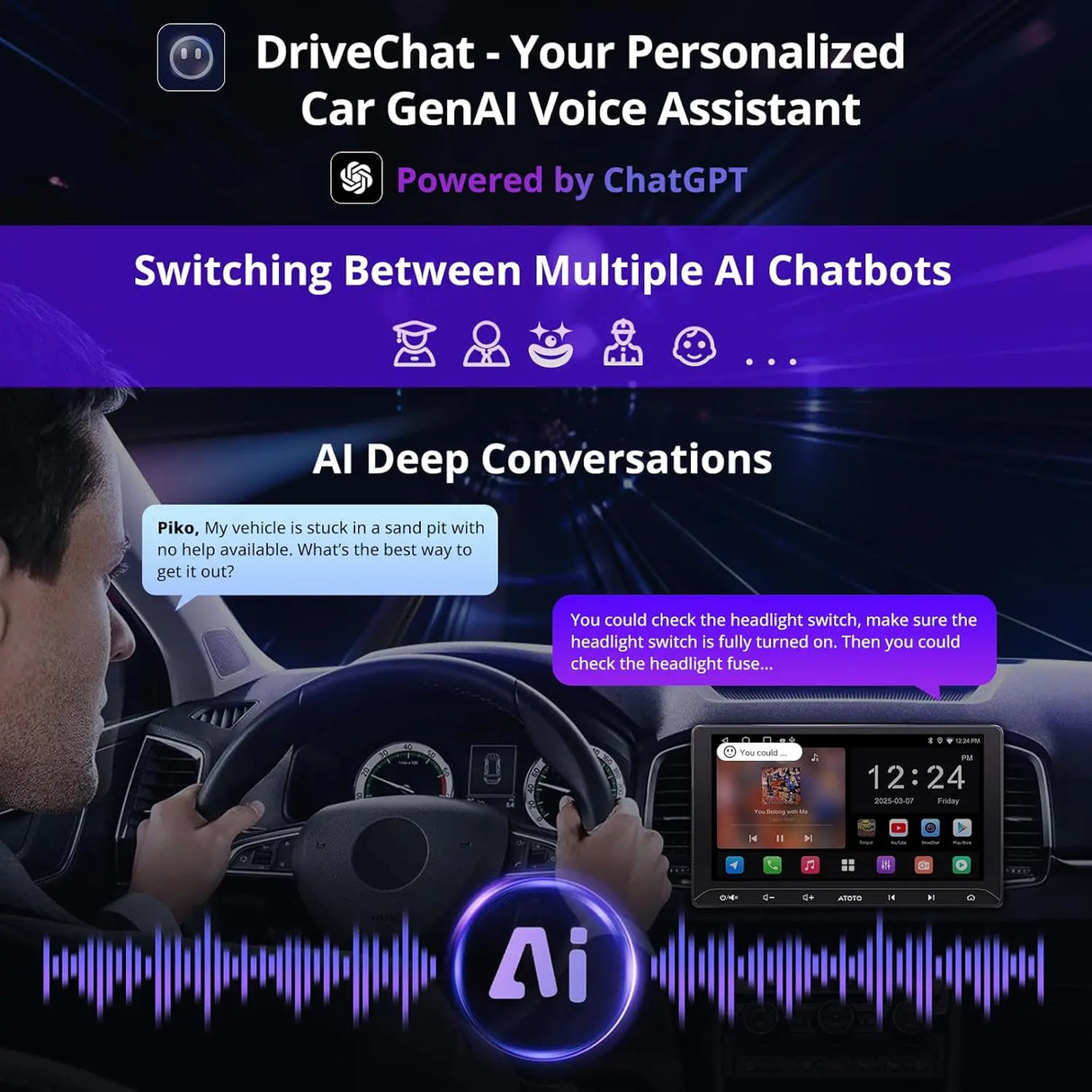 ATOTO A5LG211T Autoradio 2 DIN 10 Pouces avec Caméra de Recul, Android, Écran Tactile, 2G+32G, GPS, Partage de Connexion WiFi/BT/USB, Android Auto & CarPlay sans Fil, MirrorLink, DSP, FM/RDS/TF