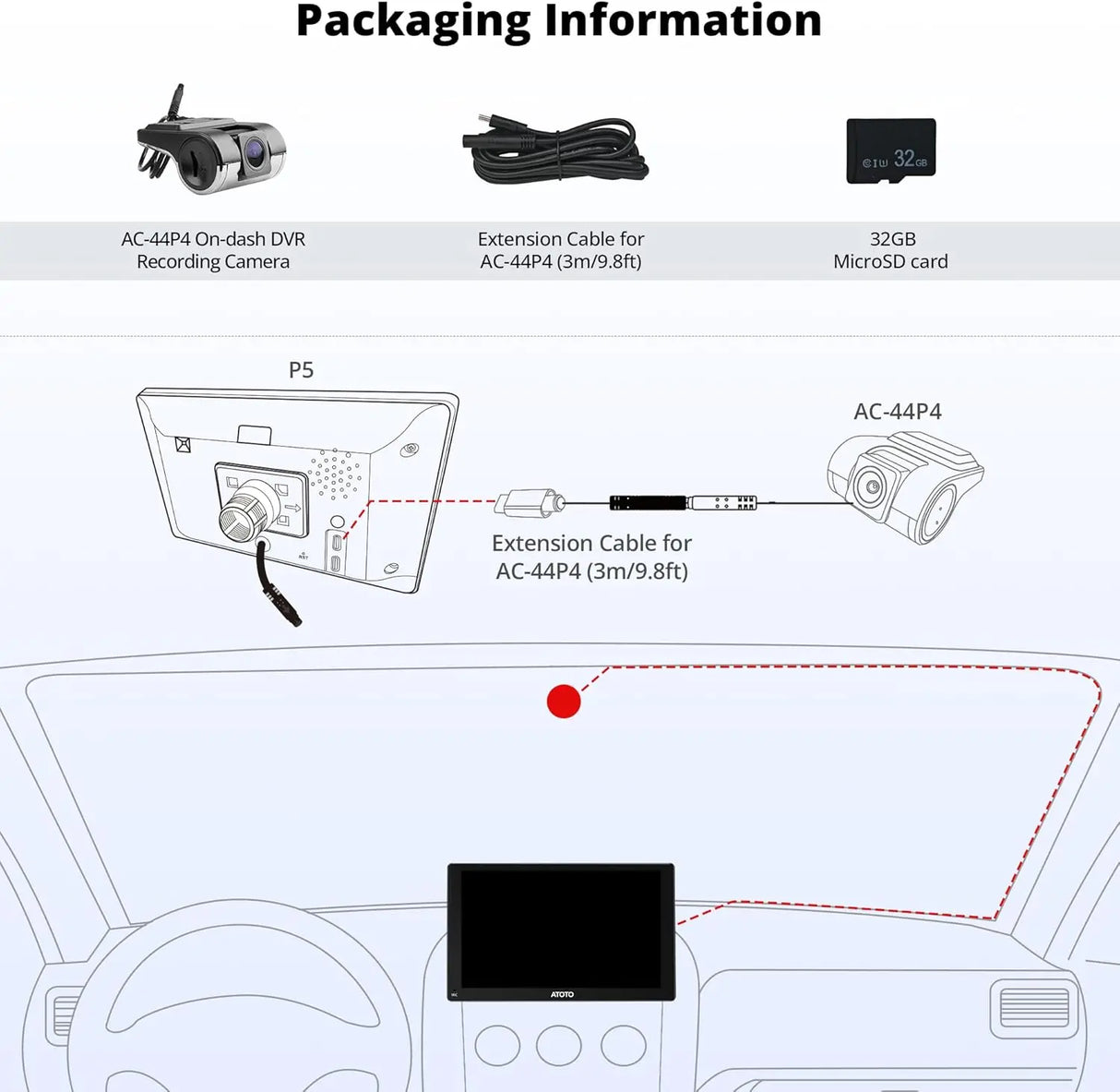ATOTO AC-44P4 720P Front Camera - 140° Wide Angle, 128GB Storage, for Select ATOTO P5 Series