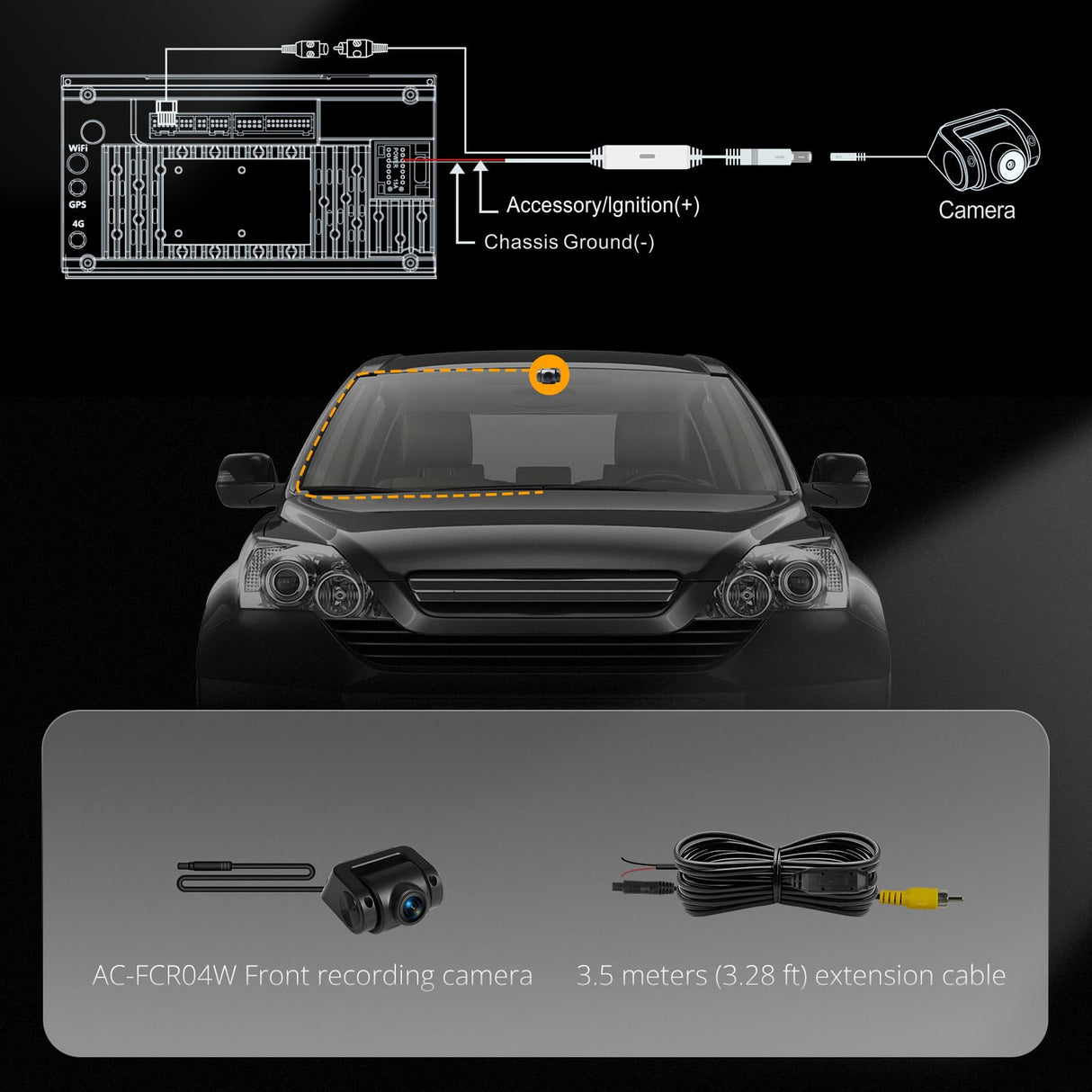 ATOTO AC-FCR04W 1080P Frontkamera, 150° Winkel, Notaufnahme, Loop-Registrierung, Unterstützung bis zu 128 GB, kompatibel mit S8 UN/MS/PN, S8 PN/MS Solo für Frontmonitor 