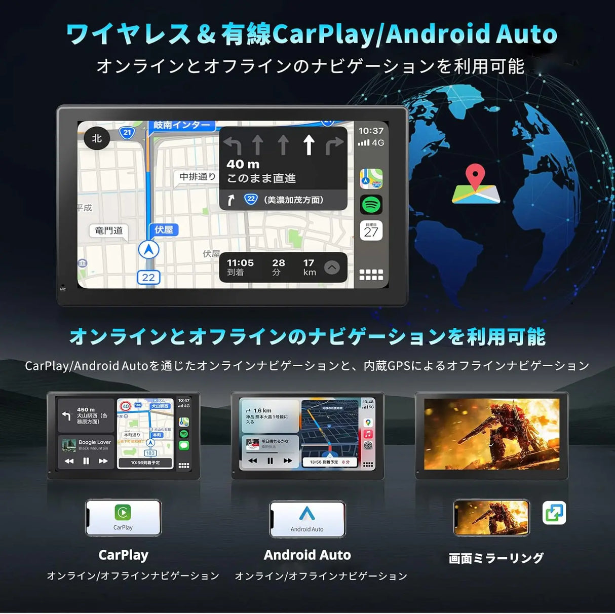 ATOTO P9 9インチQLEDポータブルナビ｜リアカメラ付き・ワイヤレス