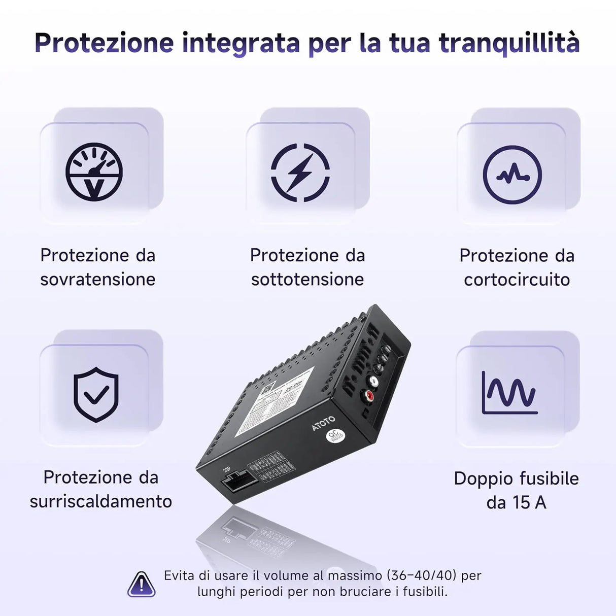 ATOTO CA-AEC122DL Amplificatore Auto 4x60W RMS, 4 Canali, Classe D TI TPA3221, EQ Personalizzabile, Compatto, Cavo Alimentazione 2m, Compatibile con Stereo ATOTO