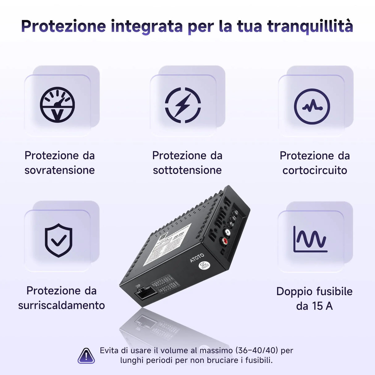 ATOTO CA-AEC122DL Amplificatore Auto 4x60W RMS, 4 Canali, Classe D TI TPA3221, EQ Personalizzabile, Compatto, Cavo Alimentazione 2m, Compatibile con Stereo ATOTO