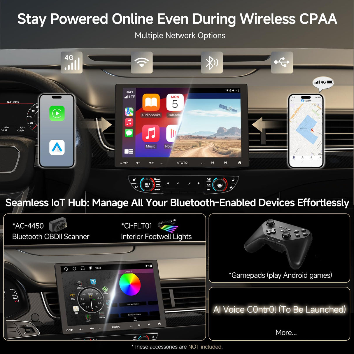 ATOTO S8MS 8 Core Android Double DIN Car Stereo, 7" QLED Car Radio Built-in 4G LTE, Wi-Fi/BT/USB, AI-powered, Wireless CarPlay&Android Auto, DSP/SCVC, 4G+32G, Backup Camera