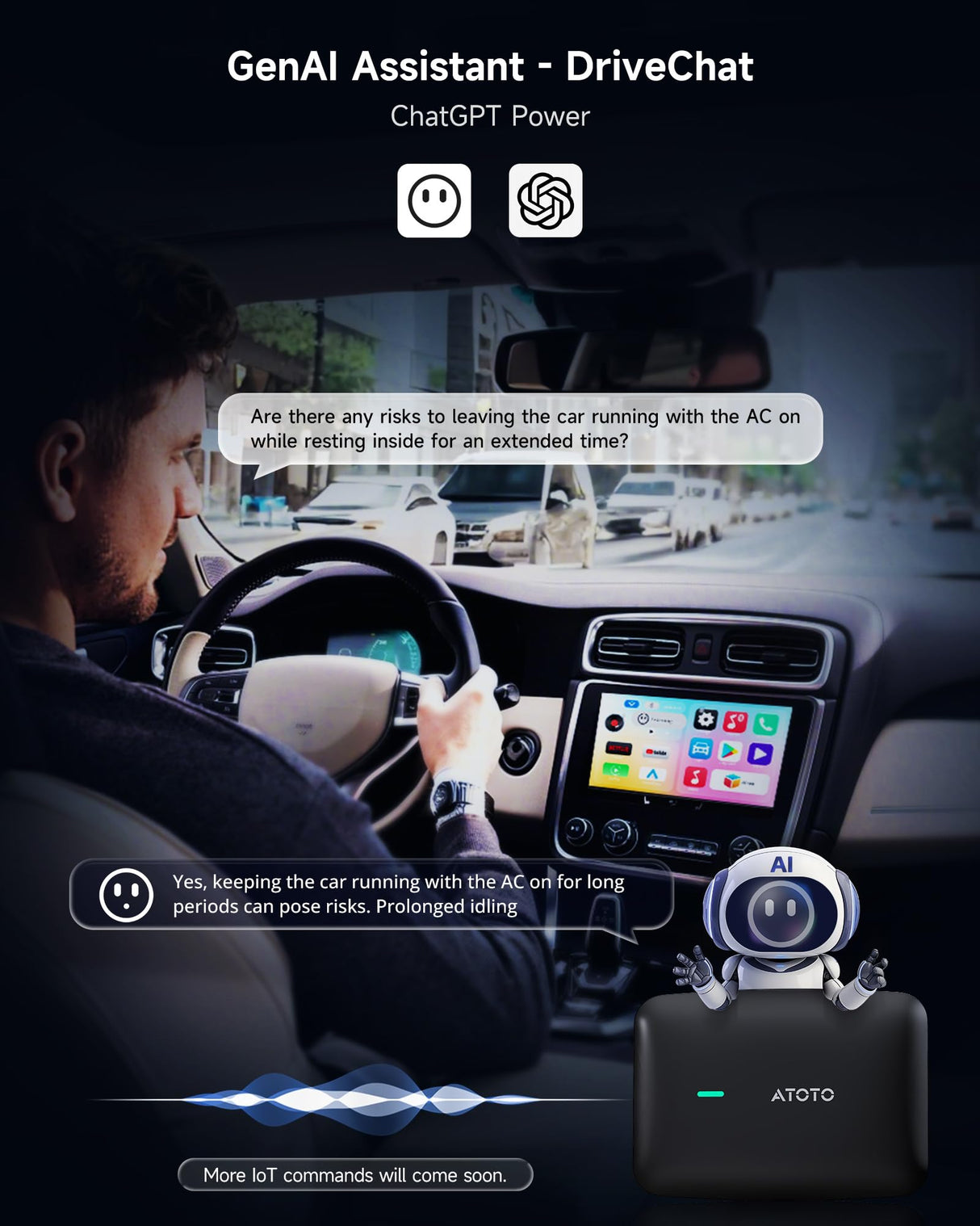 ATOTO CB4B Upgraded Wireless CarPlay Adapter & Android AI Box with OBD2 Scanner, Plug & Play Car Smart Box, AI DriveChat, Dual WiFi, OTA, 4G+32G