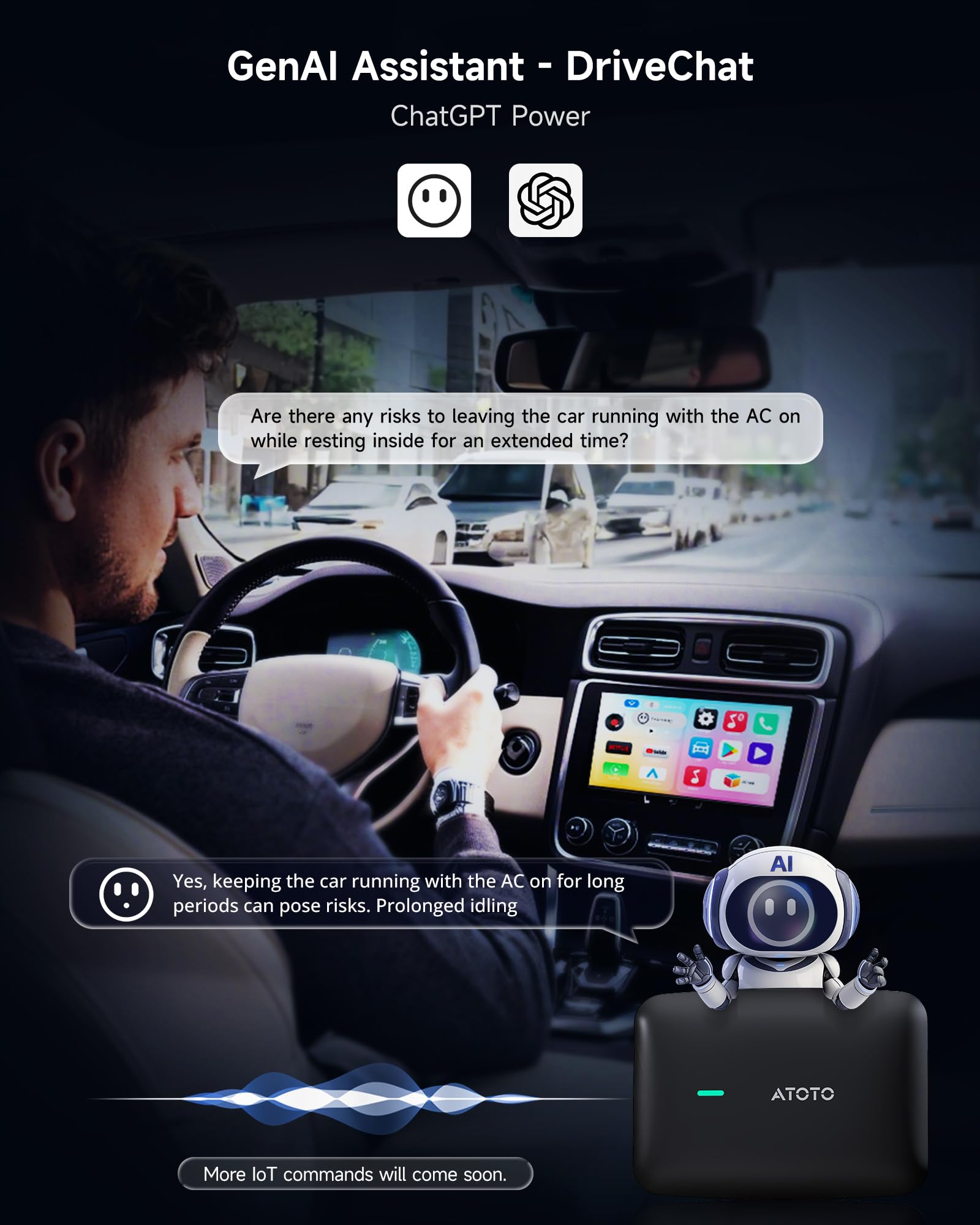 ATOTO CarWave CB4B Wireless CarPlay Adapter with OBD2, AI