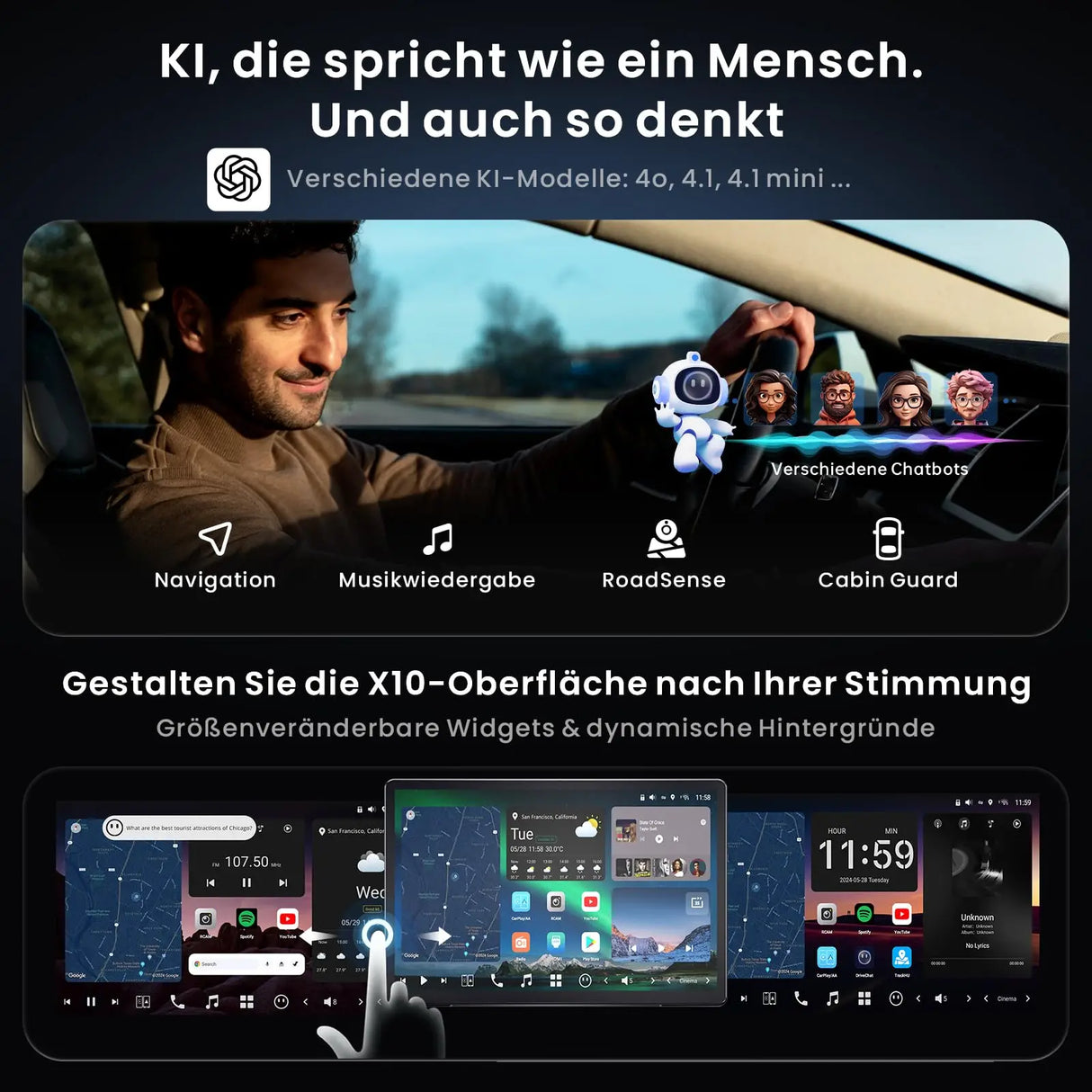 ATOTO X10G141E 14.1" QLED AI Android 1 DIN & Doppel DIN Autoradio Bluetooth, 8G+128G, Flexview-Display, 7.1.2 CH Audio, 4G LTE, Kabelloses CarPlay & Android Auto, 36B-EQ, Dualband-WLAN, HDMI IN