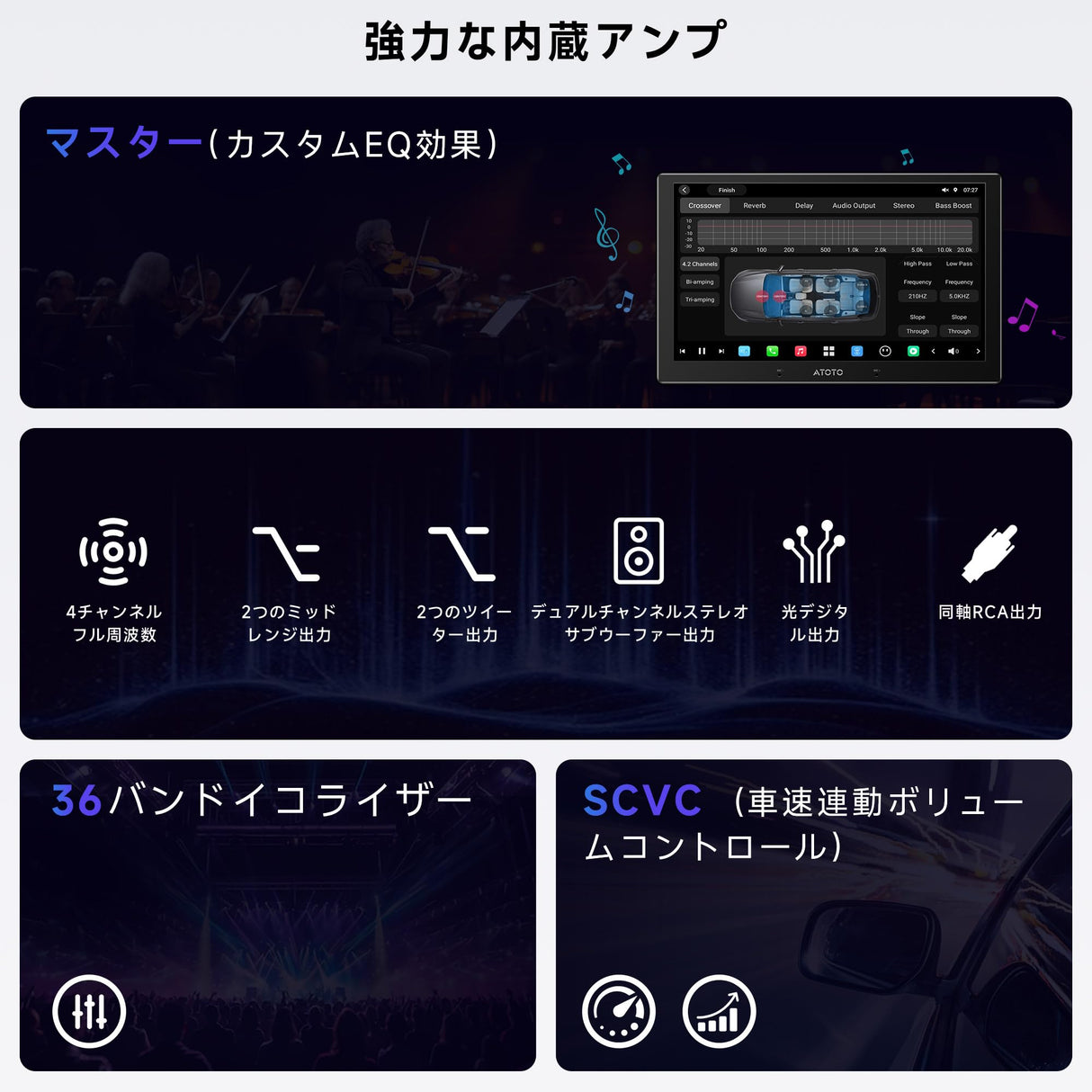 [10インチ QLED] ATOTOZONE X10 AI アンドロイドナビ，8G+128G， ダブルDINオーディオディスプレイ，デュアルカメラ入力 ，ワイヤレス Carplay & Android Auto，4G LTE，GPS トラッキング，デュアルフォン接続，2 Bluetooth, 36B-EQ，HDMI入力 ，スプリット・スクリーン